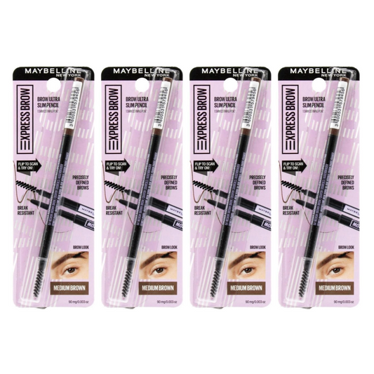 4x Maybelline Express Brow Ultra Slim Eyebrow Pencil Medium Brown 90mg