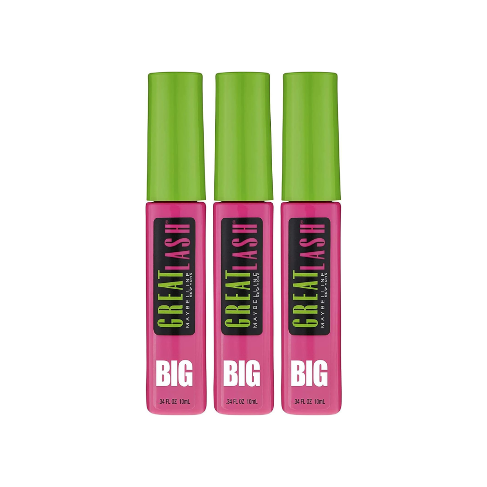 3x Maybelline Great Lash Big Mascara 10ml 130 Blackest Black