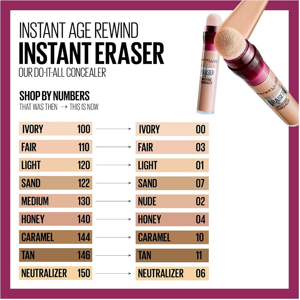 6x Maybelline Instant Age Rewind Eraser Multi-Use Concealer - 140 Honey (carded)