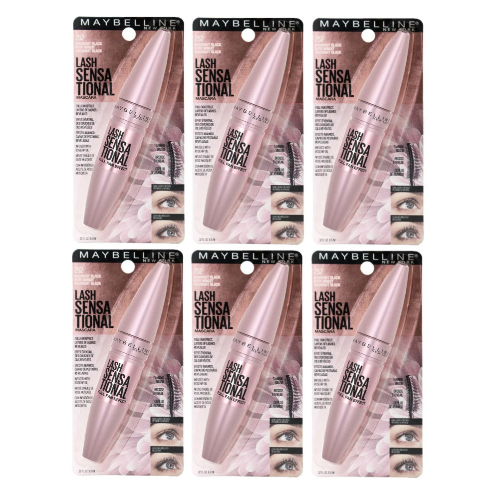 6 x Maybelline Lash Sensational Washable Mascara - 252 Midnight Black