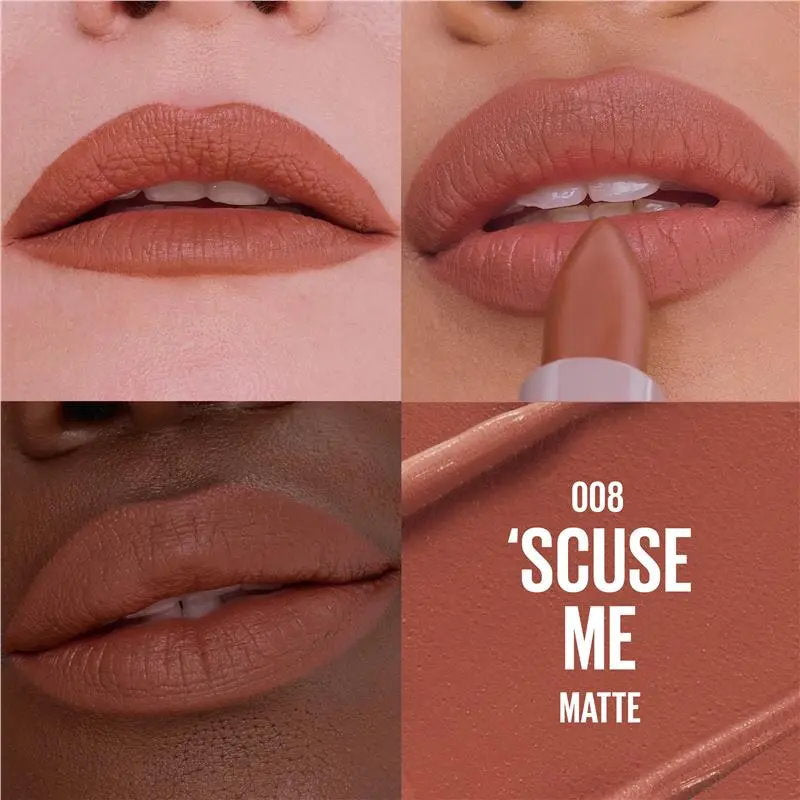 3x Maybelline Moisturising Serum Lipstick 008 Scuse Me Matte