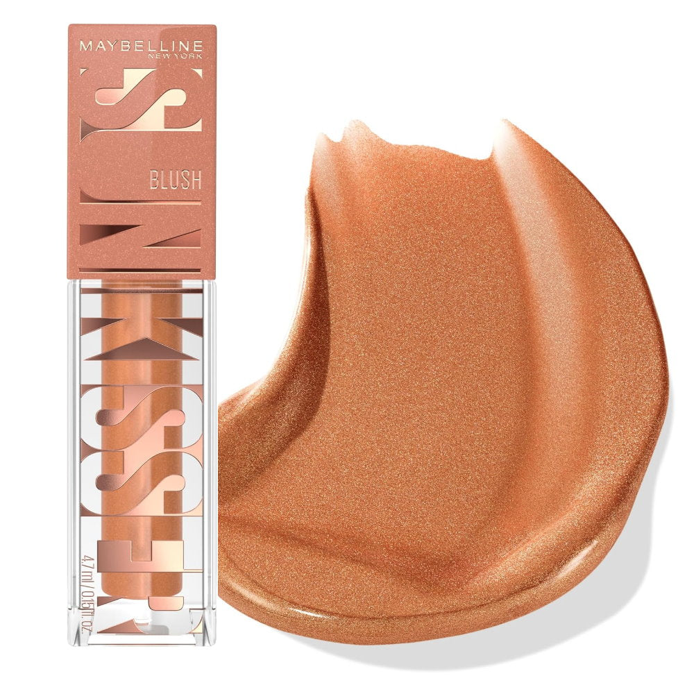 Maybelline blush with packaging and swatch on a white background