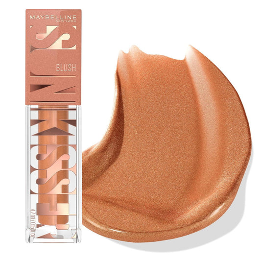 Maybelline blush with packaging and swatch on a white background