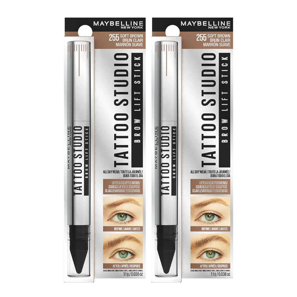 2x Maybelline Tattoo Brow Lift Stick Eyebrow Pen 255 Soft Brown (carded)