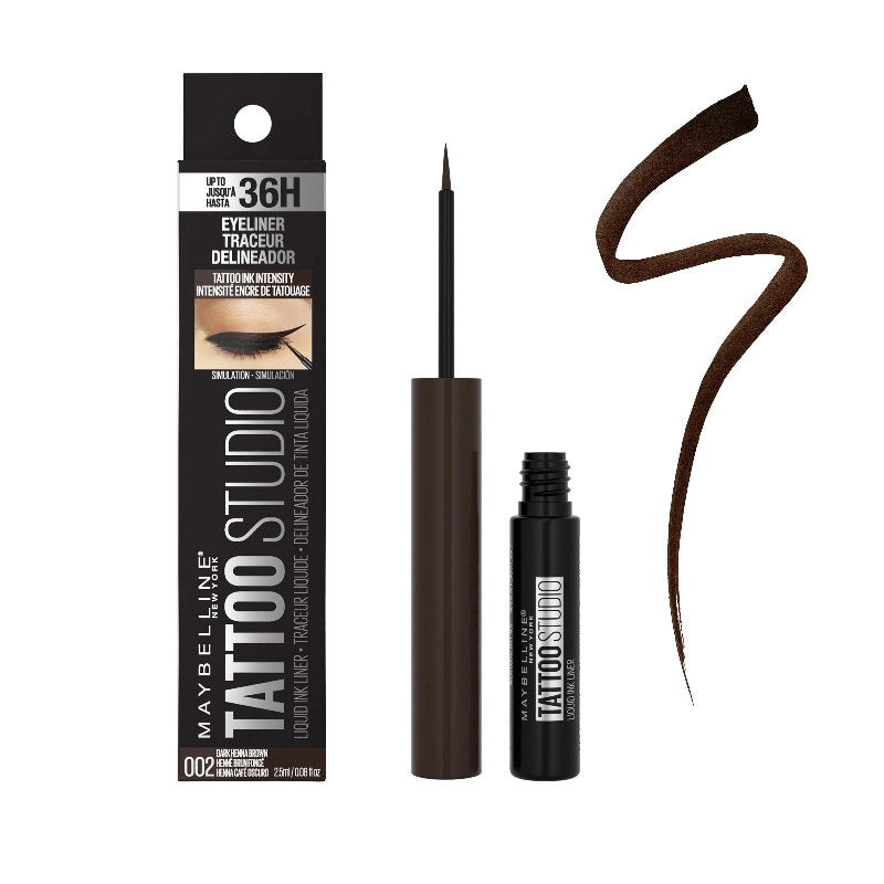 3x Maybelline Tattoo Studio Liquid Ink Eyeliner 002 Dark Henna Brown