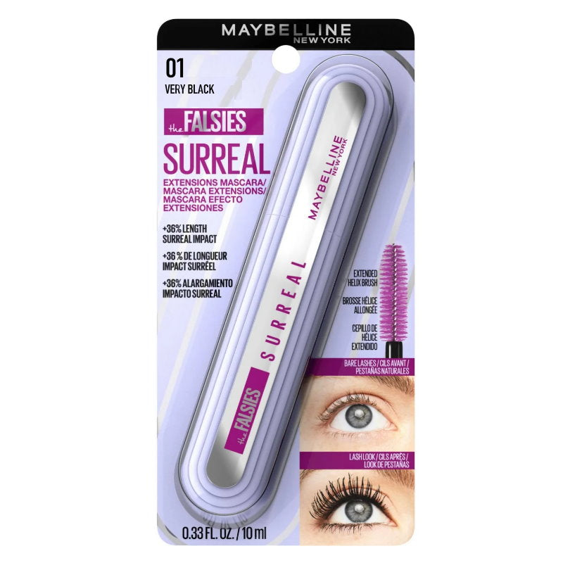 3pk Maybelline The Falsies Surreal Extensions Mascara - 01 Very Black Washable (carded)