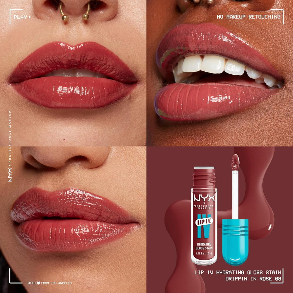 3x NYX Lip IV Hydrating Lip Gloss Serum 5ml 08 Drippin in Rose