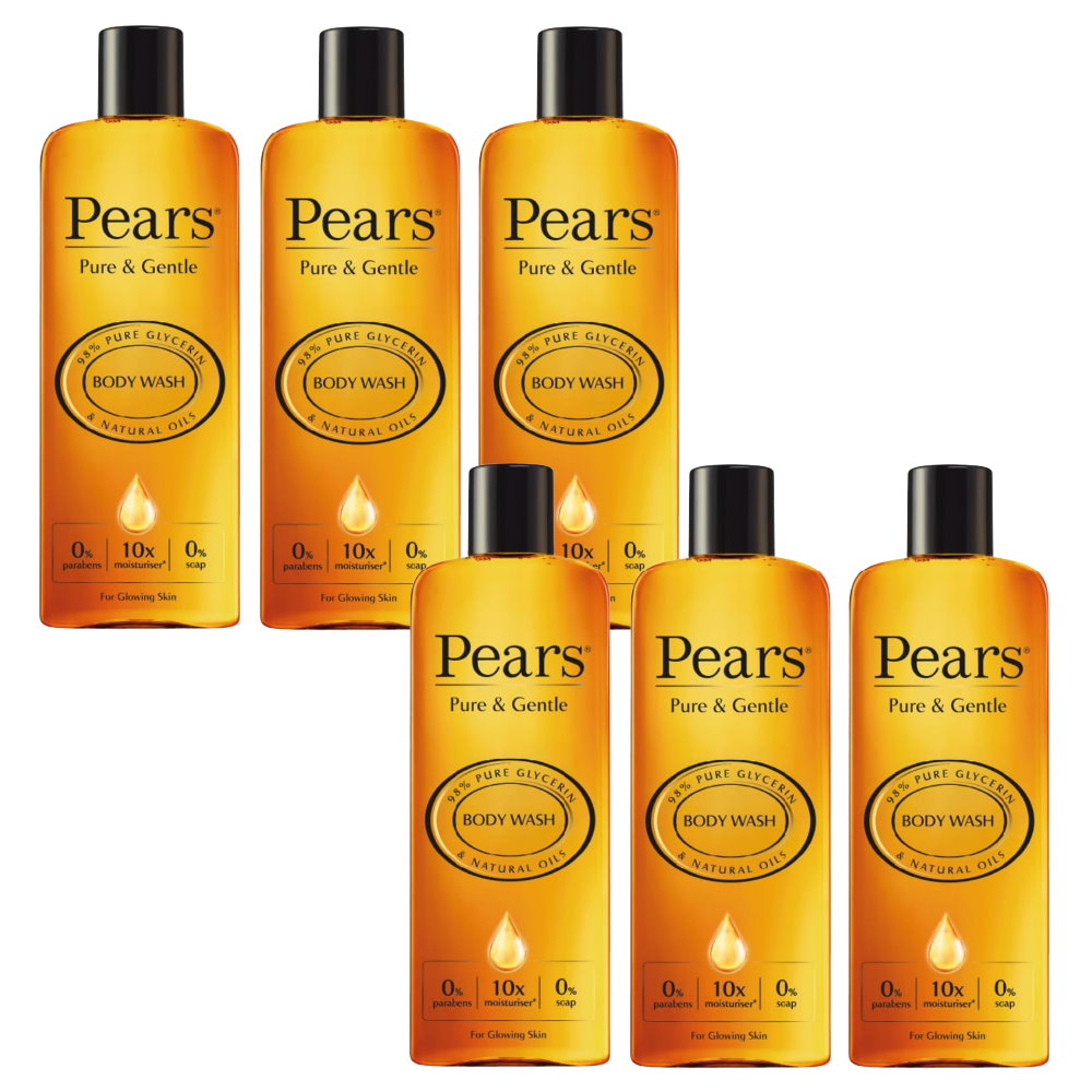 6x Pears Body Wash with Natural Oils for Glowing Skin 250ml