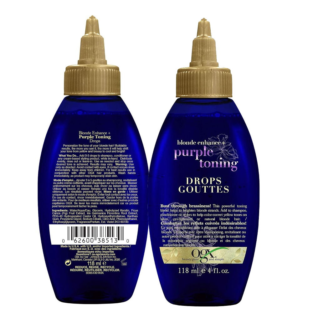 OGX Blonde Enhance + Purple Toning Drops For Blonde Coloured Hair  - Makeup Warehouse Australia