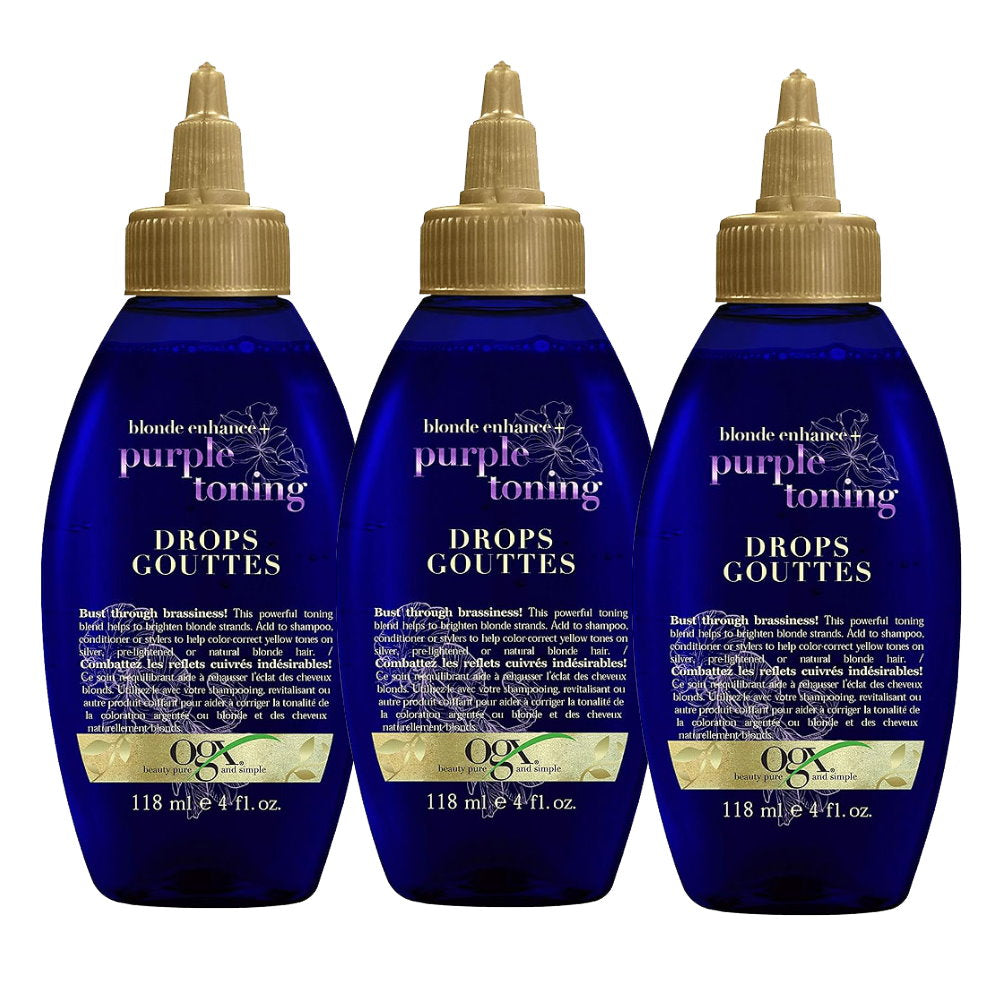 Shop Now 3x OGX Blonde Enhance + Purple Toning Drops For Blonde Coloured Hair - Makeup Warehouse Australia