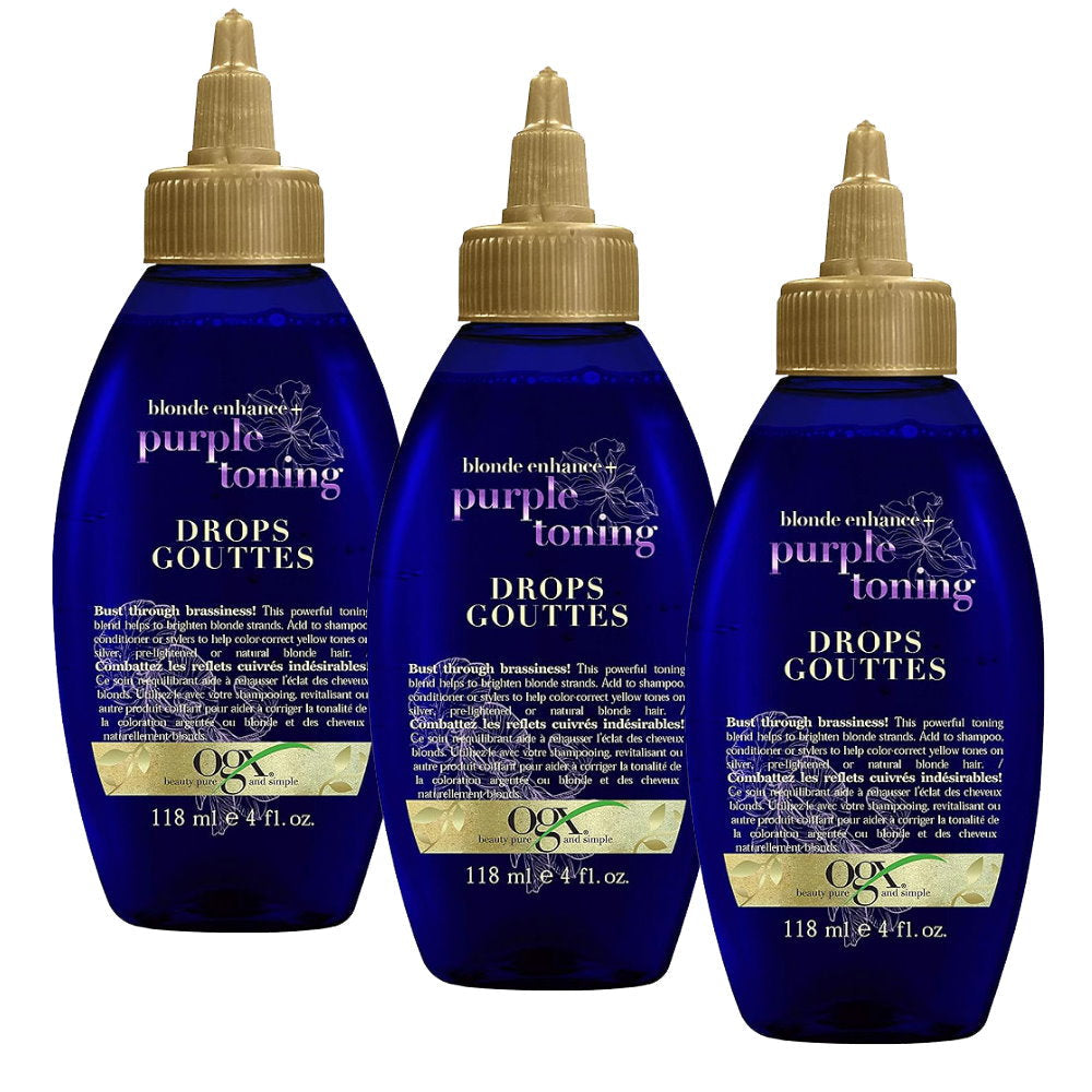 Shop Now 3x OGX Blonde Enhance + Purple Toning Drops For Blonde Coloured Hair - Makeup Warehouse Australia