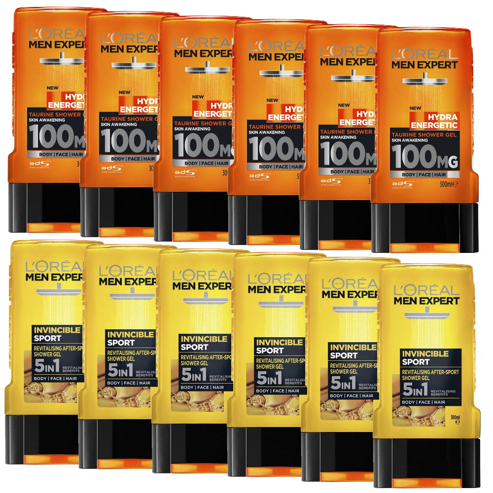 12pk SET L'Oreal Men Expert Invincible and Hydra Shower Gel 300ml