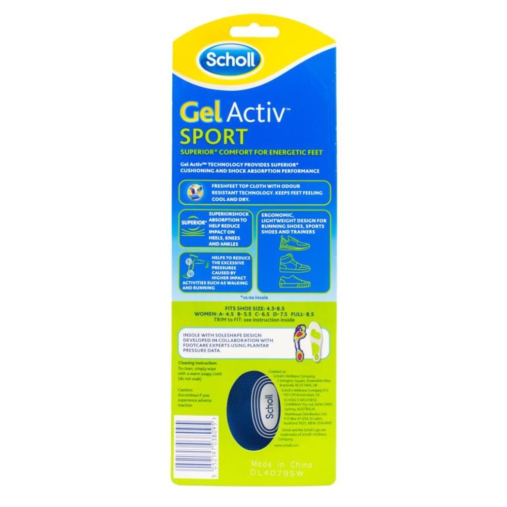 2x Scholl Gel Activ Sport Insole Womens Size 4.5 - 8.5