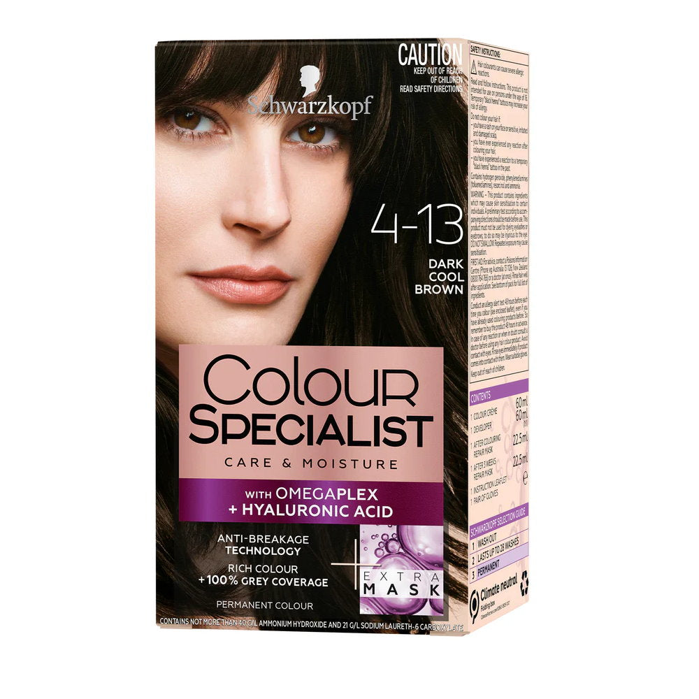 3x Schwarzkopf Colour Specialist Permanent Hair Colour 4.13 Dark Cool Brown