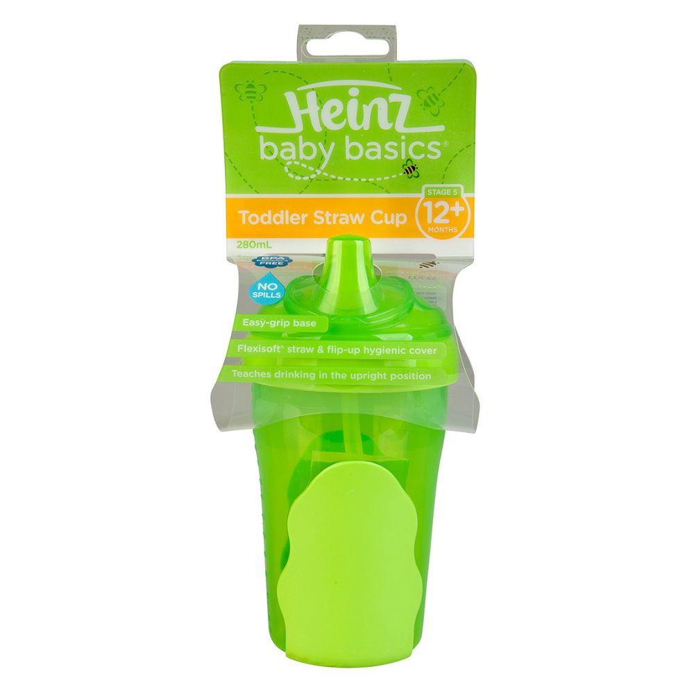 Heinz Baby Basics Toddler Straw Cup Green 12m+ 280mL - Makeup Warehouse Australia