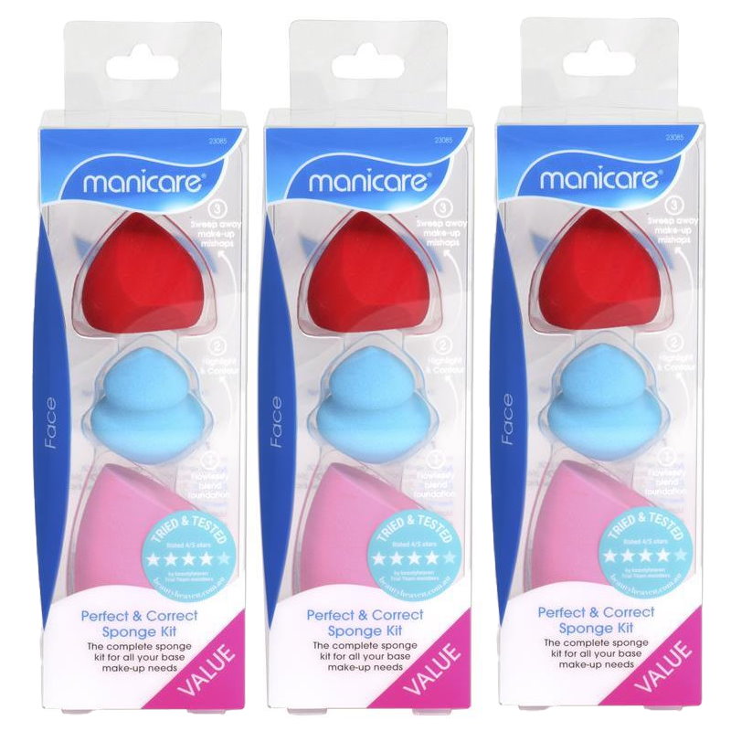 3x Manicare Perfect & Correct 3pk Sponge Kit - Makeup Warehouse Australia