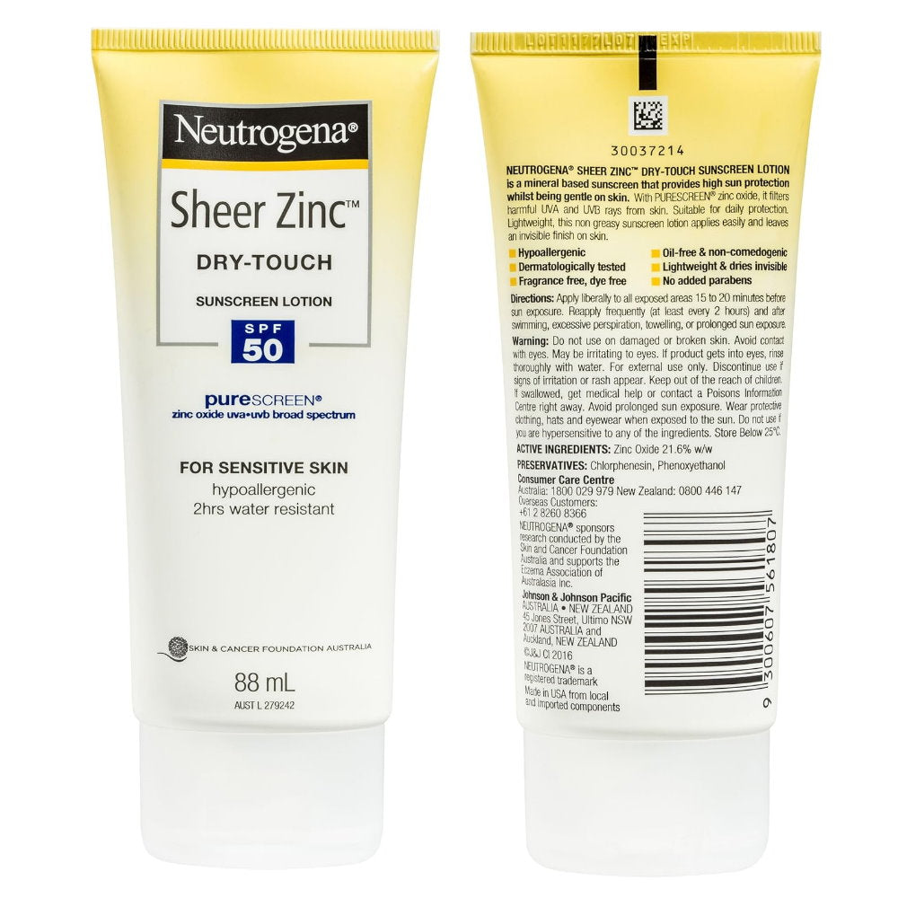 Shop Online 9x Neutrogena Sheer Zinc Dry Touch spf50 Sunscreen Lotion 88mL - Makeup Warehouse Australia