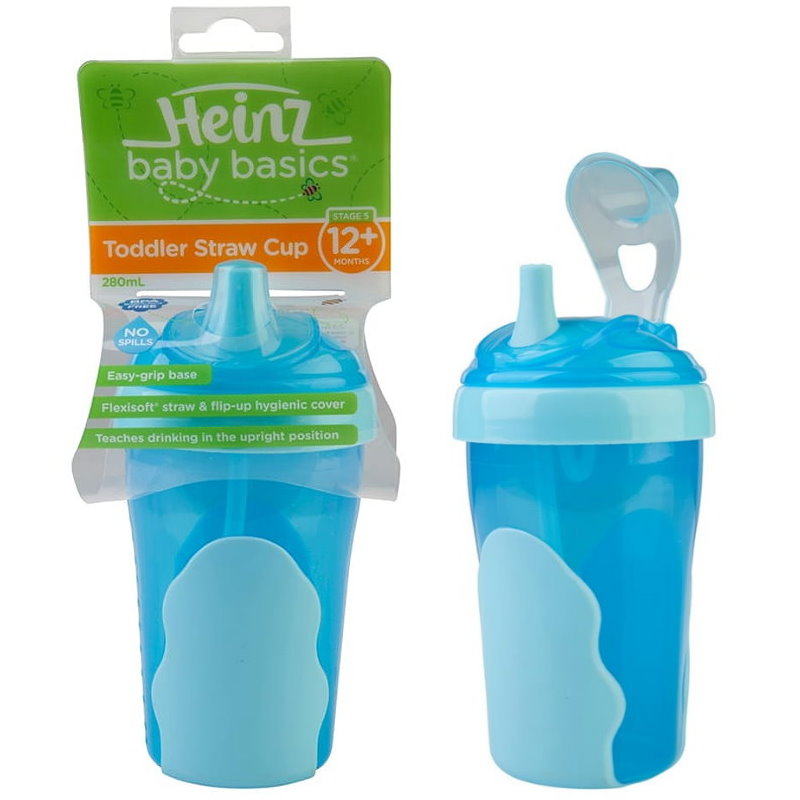 Heinz Baby Basics Toddler Straw Cup Blue 12m+ 280mL - Makeup Warehouse Australia