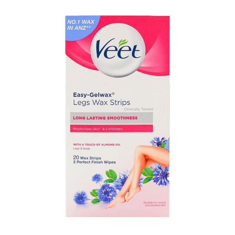 3x Veet Easy Gel Legs and Body Wax Strips Almond Oil 20 Pack