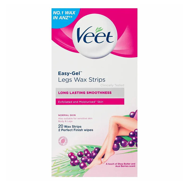 Veet Easy Gel Legs and Body Wax Strips Shea Butter and Acai Berries 20 Pack