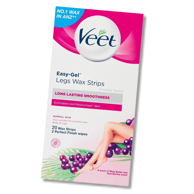 3x Veet Easy Gel Legs and Body Wax Strips Shea Butter and Acai Berries 20 Pack