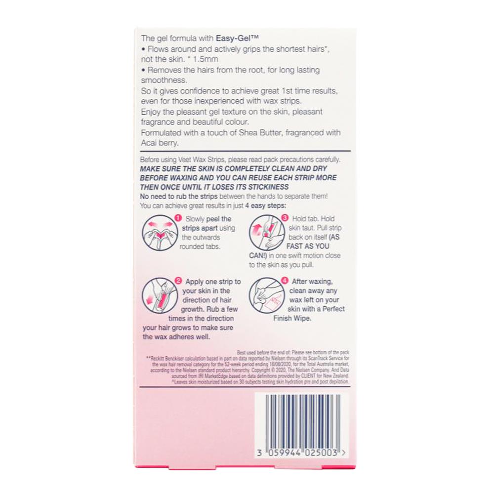 3x Veet Easy Gel Legs and Body Wax Strips Shea Butter and Acai Berries 20 Pack