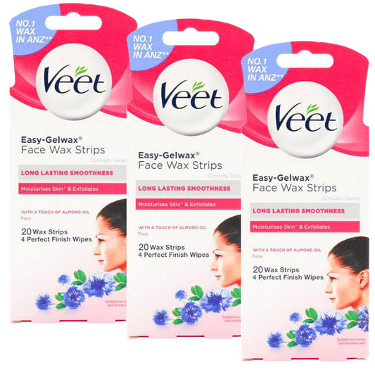 3x Veet Easy Gelwax Face Wax Strips Precision 20 pack