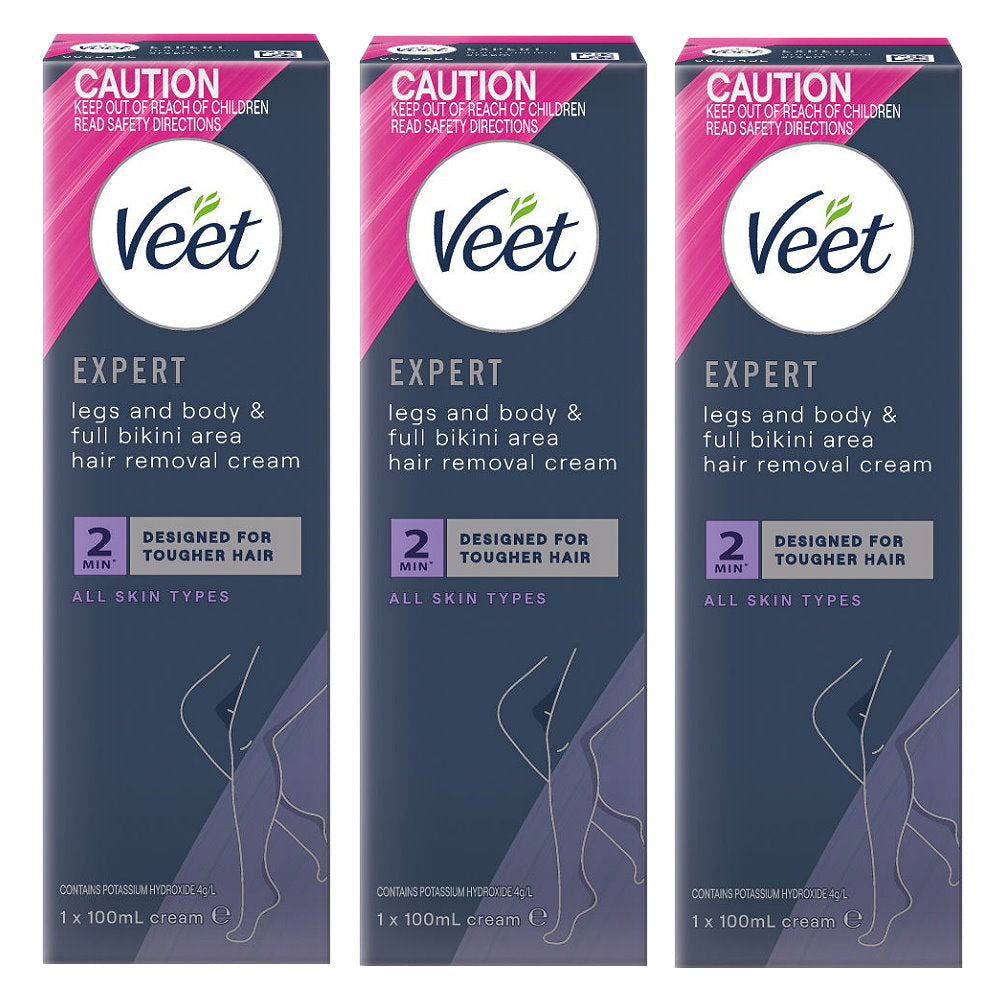 3x Veet Expert Legs Body Full Bikini Hair Removal Cream 100ml