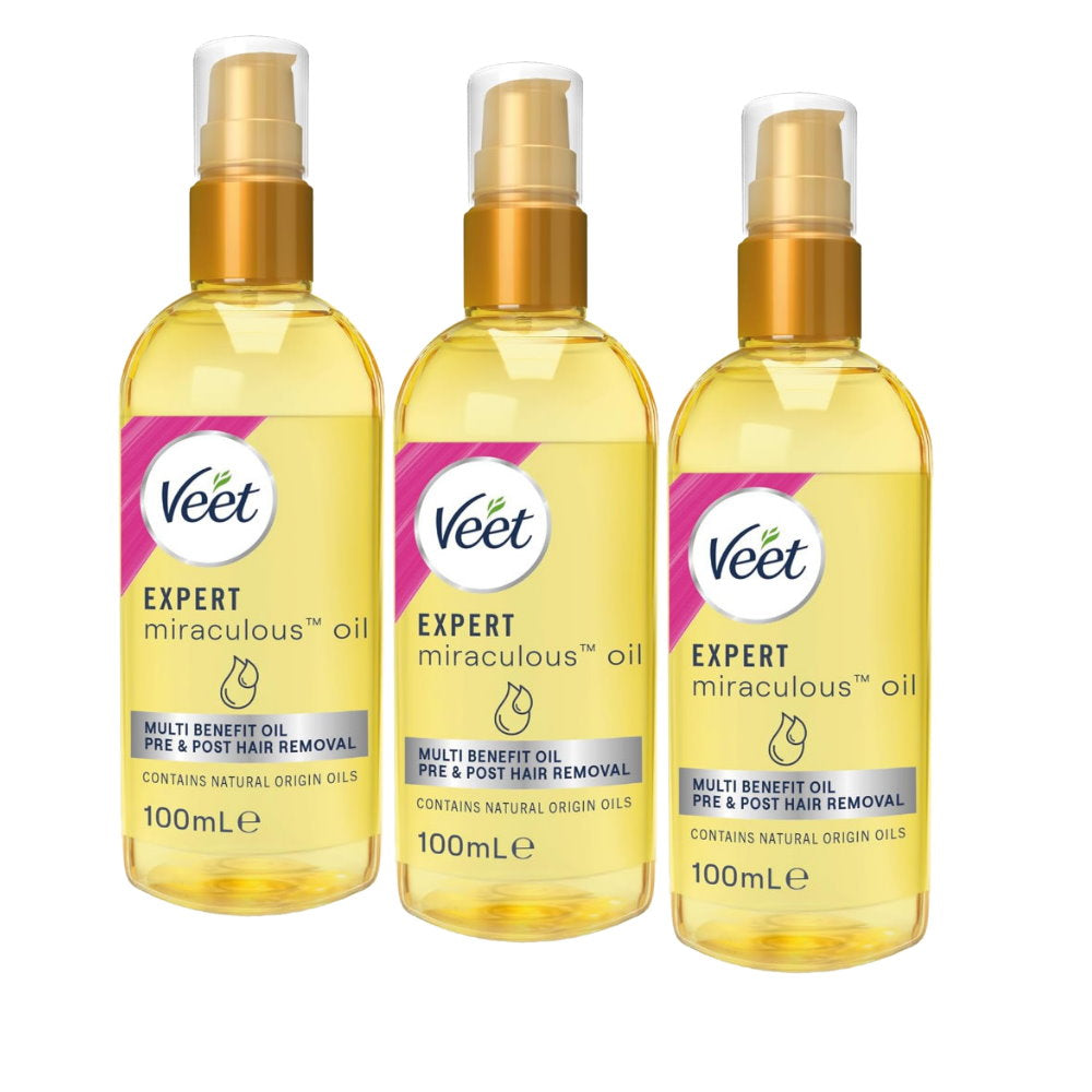 3x Veet Expert Miraculous Oil for Pre and Post Wax and Depilatory Hair Removal 100ml Expiry 30/03/2025