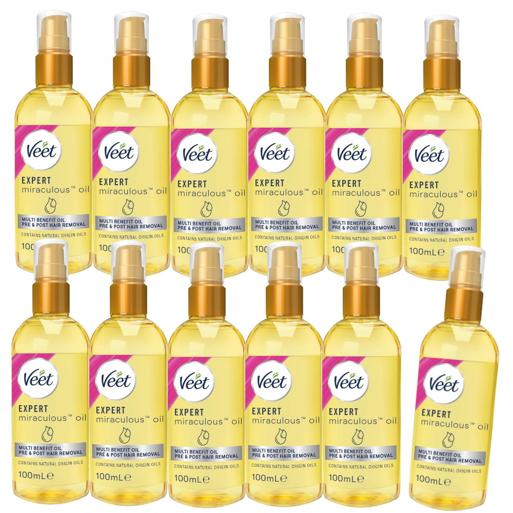 12x Veet Expert Miraculous Oil for Pre and Post Wax and Depilatory Hair Removal 100ml Expiry 30/03/2025