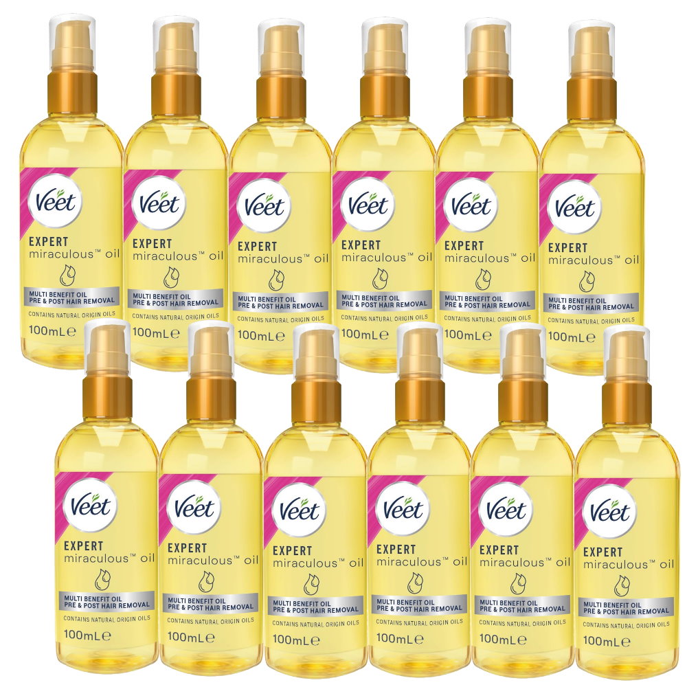 12x Veet Expert Miraculous Oil for Pre and Post Wax and Depilatory Hair Removal 100ml Expiry 30/03/2025