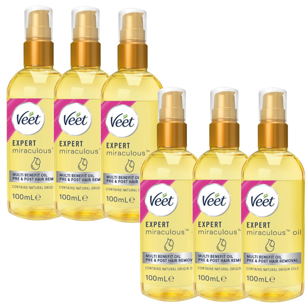 6x Veet Expert Miraculous Oil for Pre and Post Wax and Depilatory Hair Removal 100ml Expiry 30/03/2025