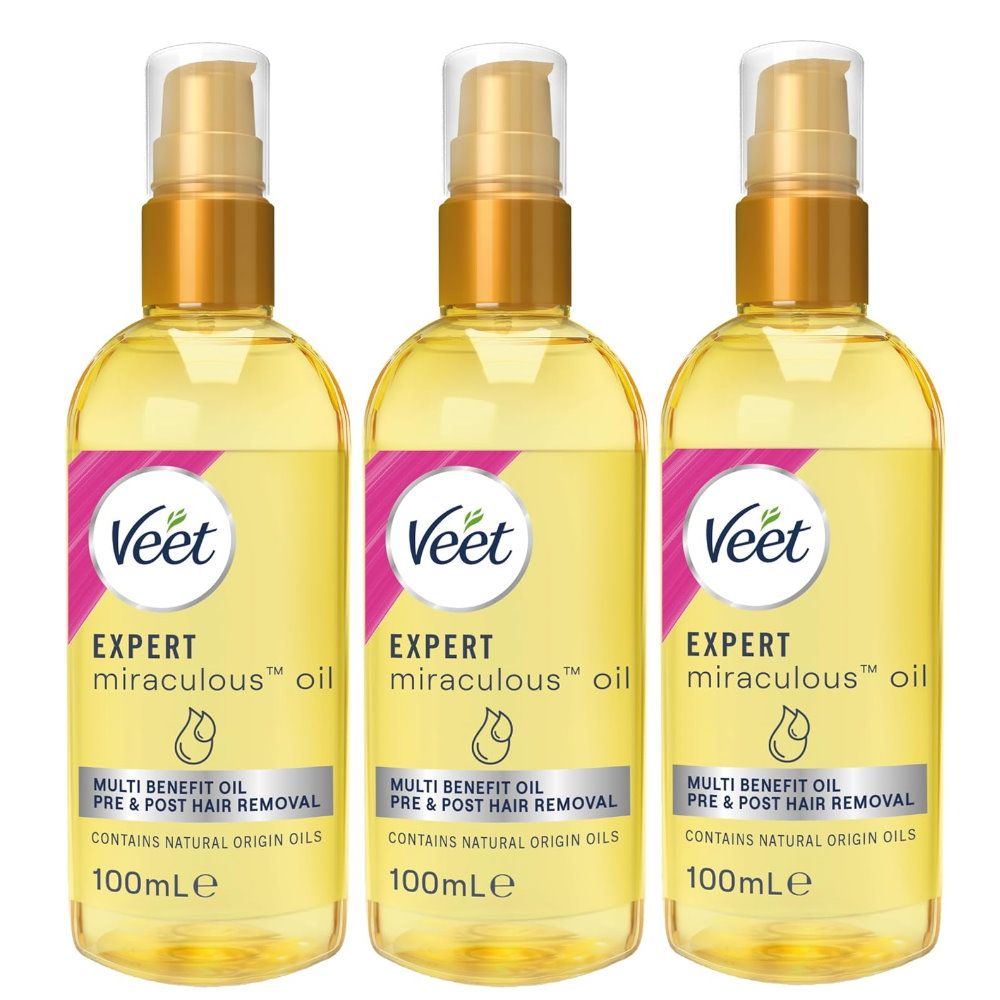 3x Veet Expert Miraculous Oil for Pre and Post Wax and Depilatory Hair Removal 100ml Expiry 30/03/2025