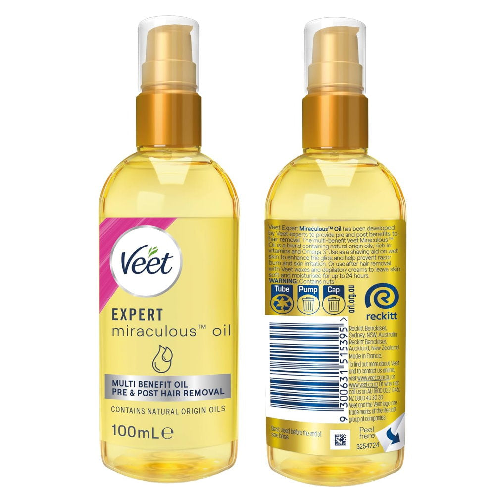 3x Veet Expert Miraculous Oil for Pre and Post Wax and Depilatory Hair Removal 100ml Expiry 30/03/2025