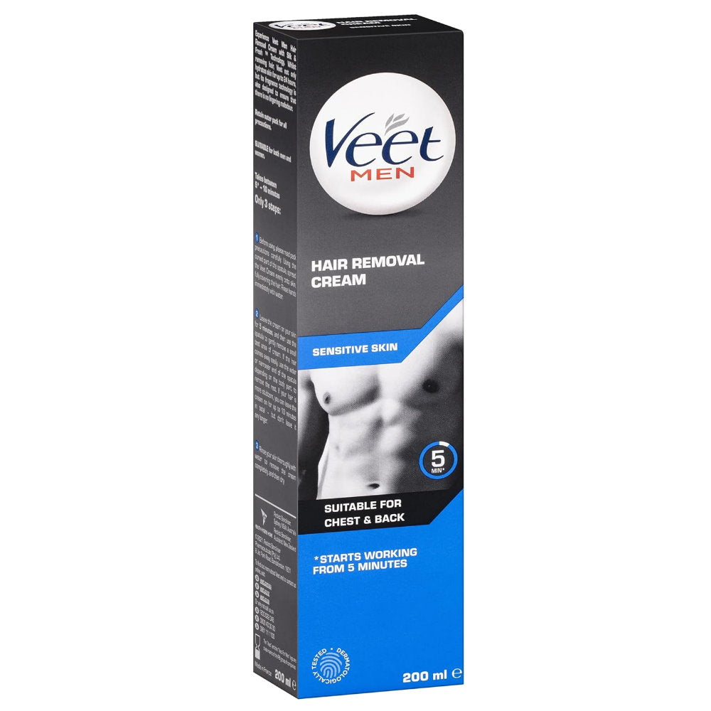 Veet Men Hair Removal Cream Sensitive Skin Chest and Back 200ml EXPIRY 04/2025