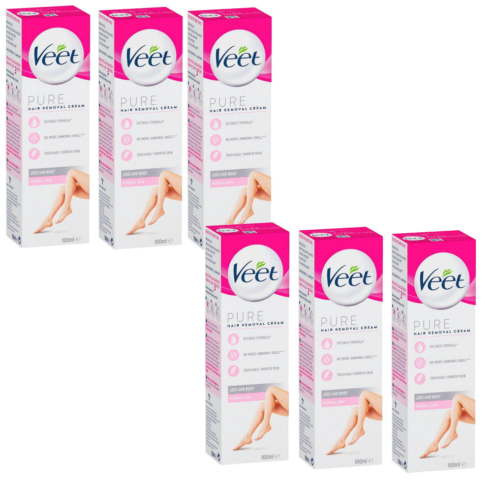 6x Veet Pure Hair Removal Cream Legs And Body Normal Skin 100ml