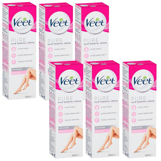 6x Veet Pure Hair Removal Cream Legs And Body Normal Skin 100ml