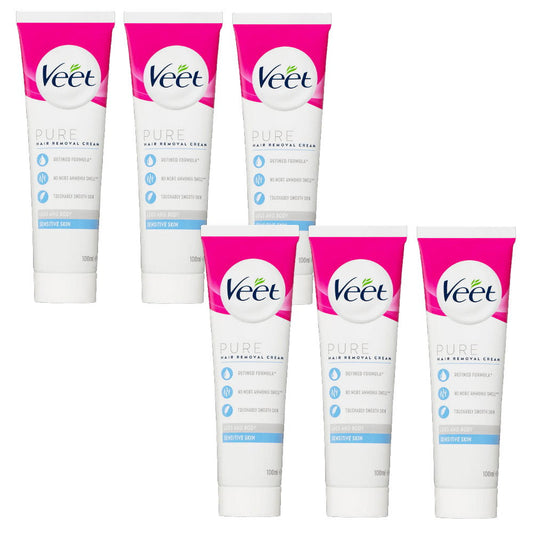 6x Veet Pure Hair Removal Cream Legs And Body Sensitive Skin 100ml