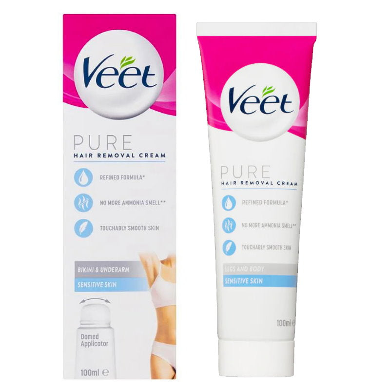 3x Veet Pure Hair Removal Cream Legs And Body Sensitive Skin 100ml