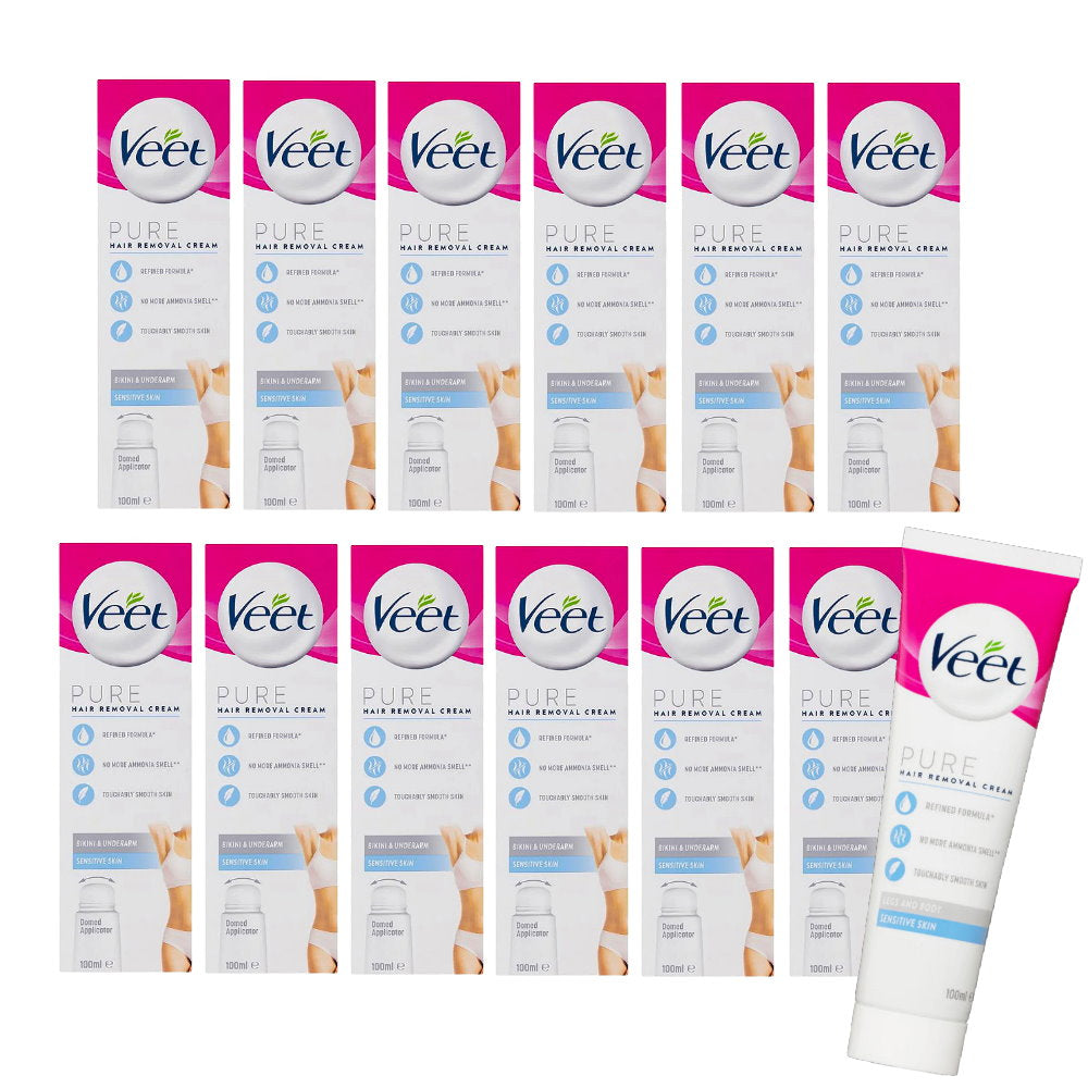 12x Veet Pure Hair Removal Cream Legs And Body Sensitive Skin 100ml