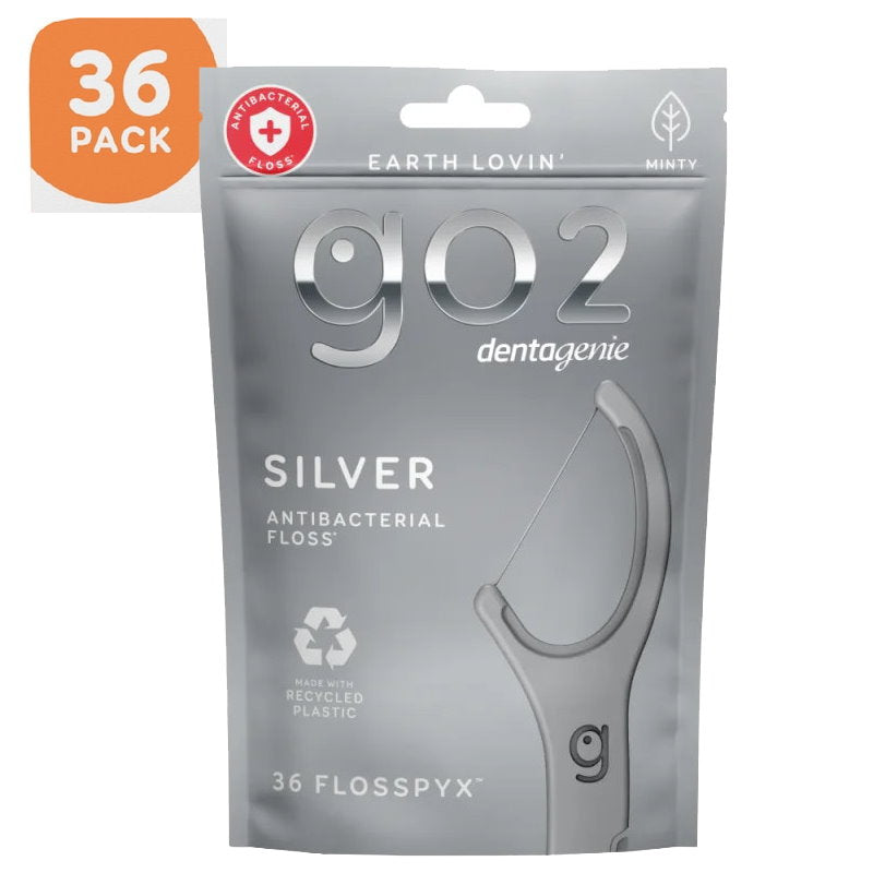 6x Go2 Dentagenie Floss Picks Silver Anti-Bac Mint 36pack