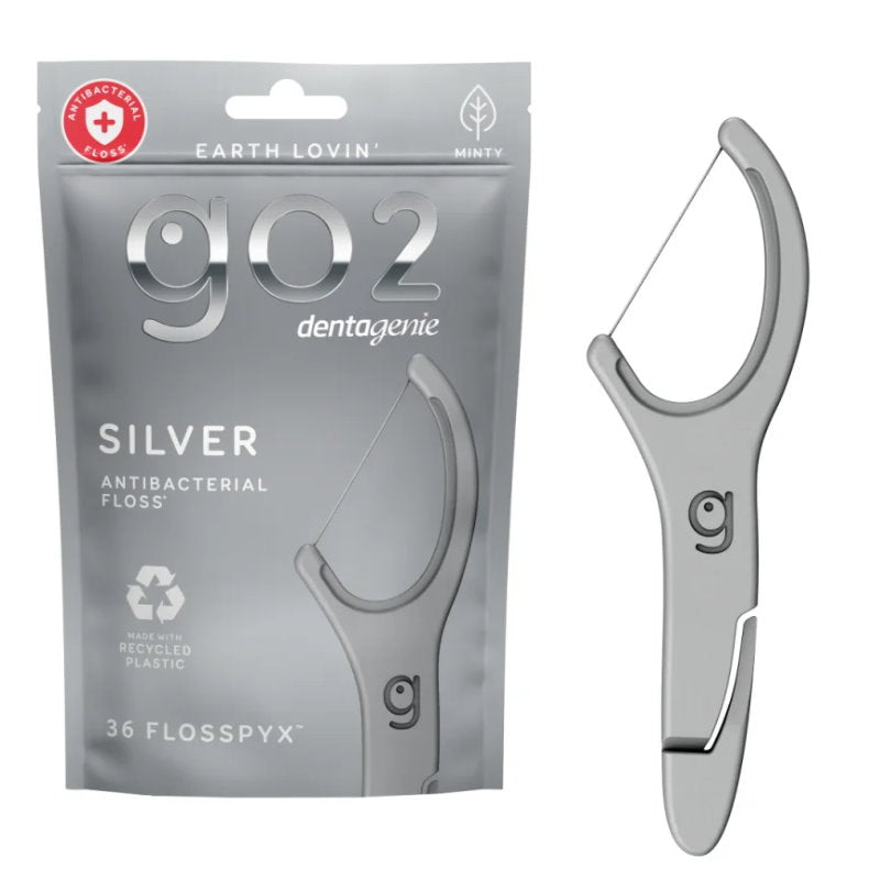 Go2 Dentagenie Floss Picks Silver Anti-Bac Mint 36pack
