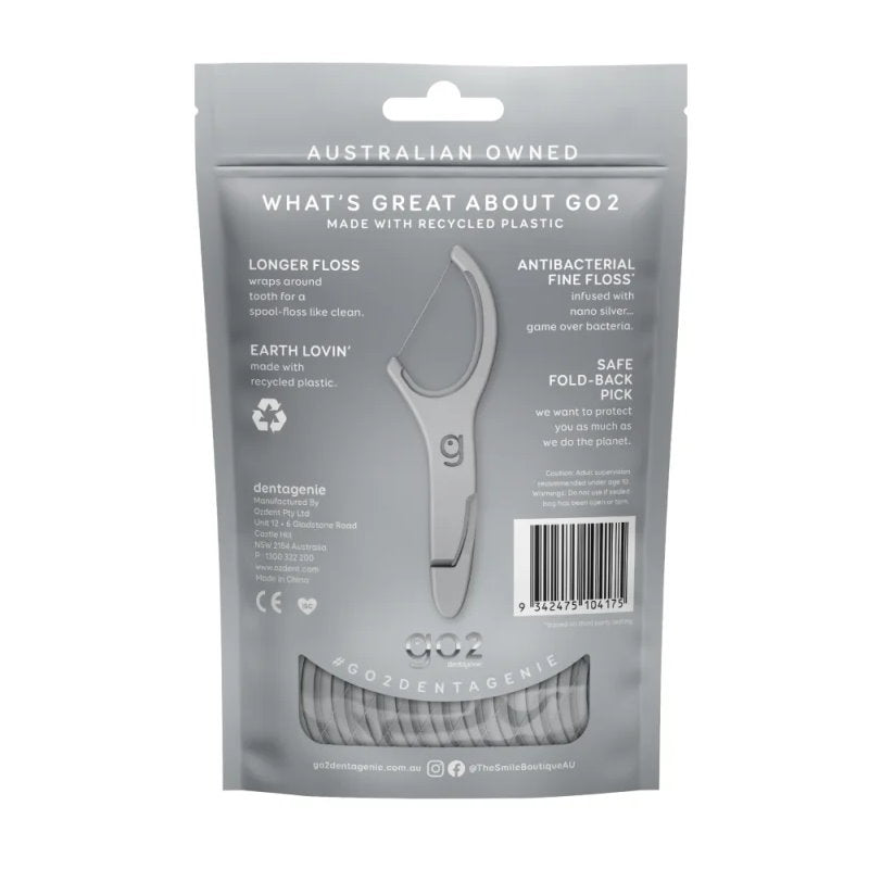 Go2 Dentagenie Floss Picks Silver Anti-Bac Mint 36pack