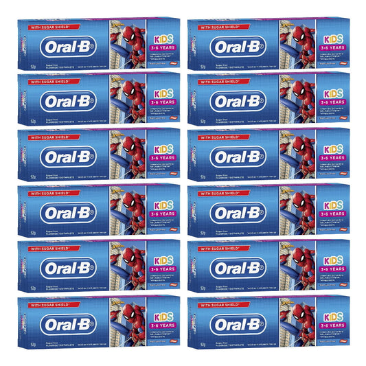 12 x Oral B Spiderman Kids 3-6 Years Toothpaste 92g Mild Fruity Flavour