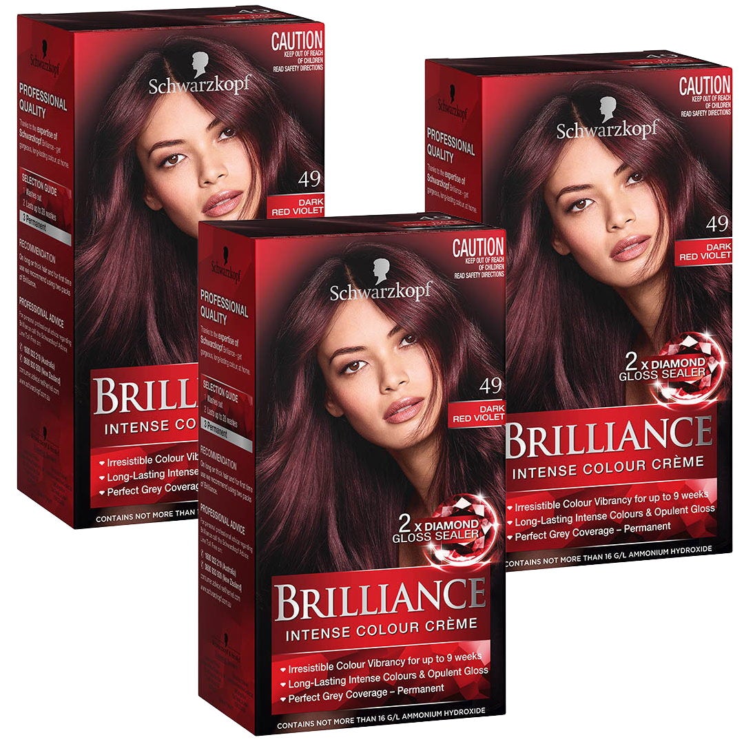 Schwarzkopf Brilliance Permanent Hair Colour 49 Dark Red Violet - Makeup Warehouse Australia 