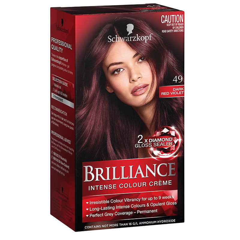 3x Schwarzkopf Brilliance Intense Colour Creme Hair Colour - 49 Dark Red Violet