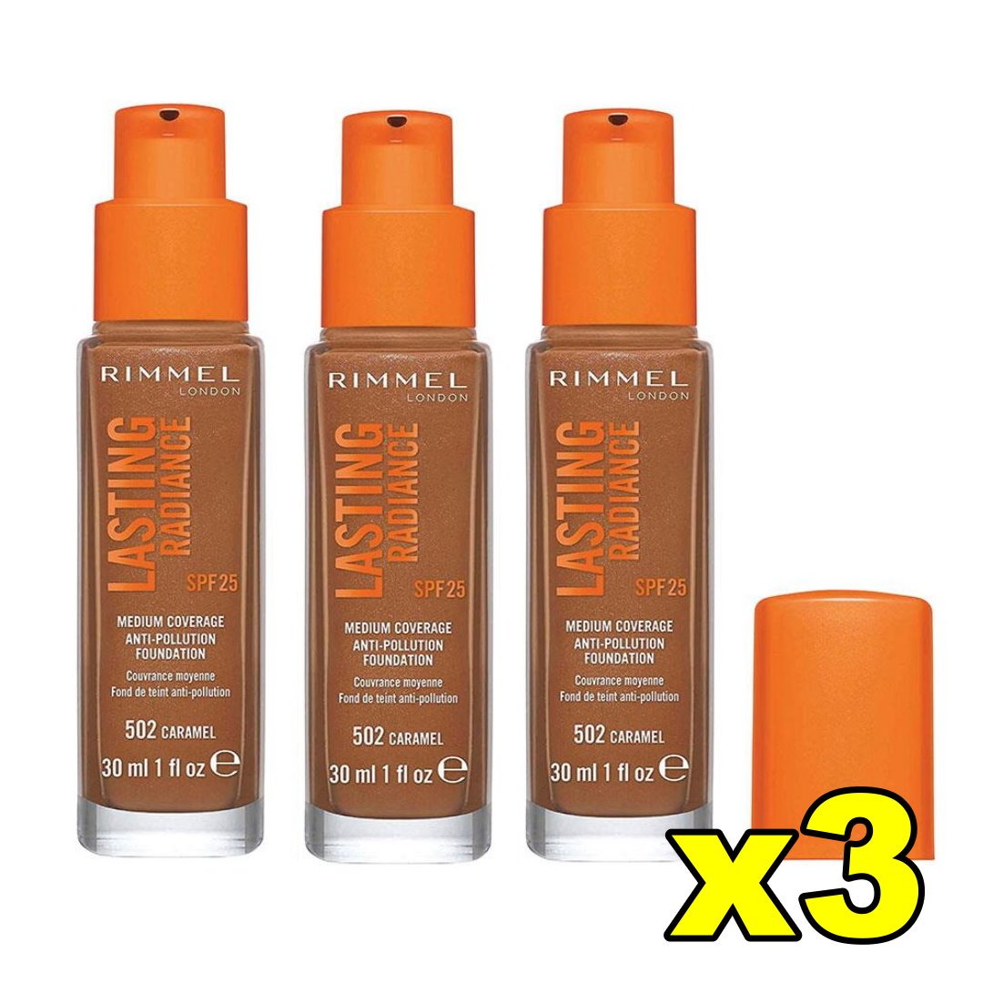 3x Rimmel Lasting Radiance Foundation - 502 Caramel