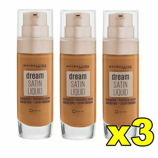 3x Maybelline Dream Satin Liquid Foundation with Hydrating Serum 53 Classic Tan
