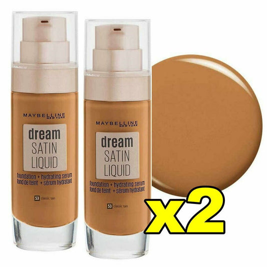 2x Maybelline Dream Satin Liquid Foundation / Hydrating Serum - 53 Classic Tan