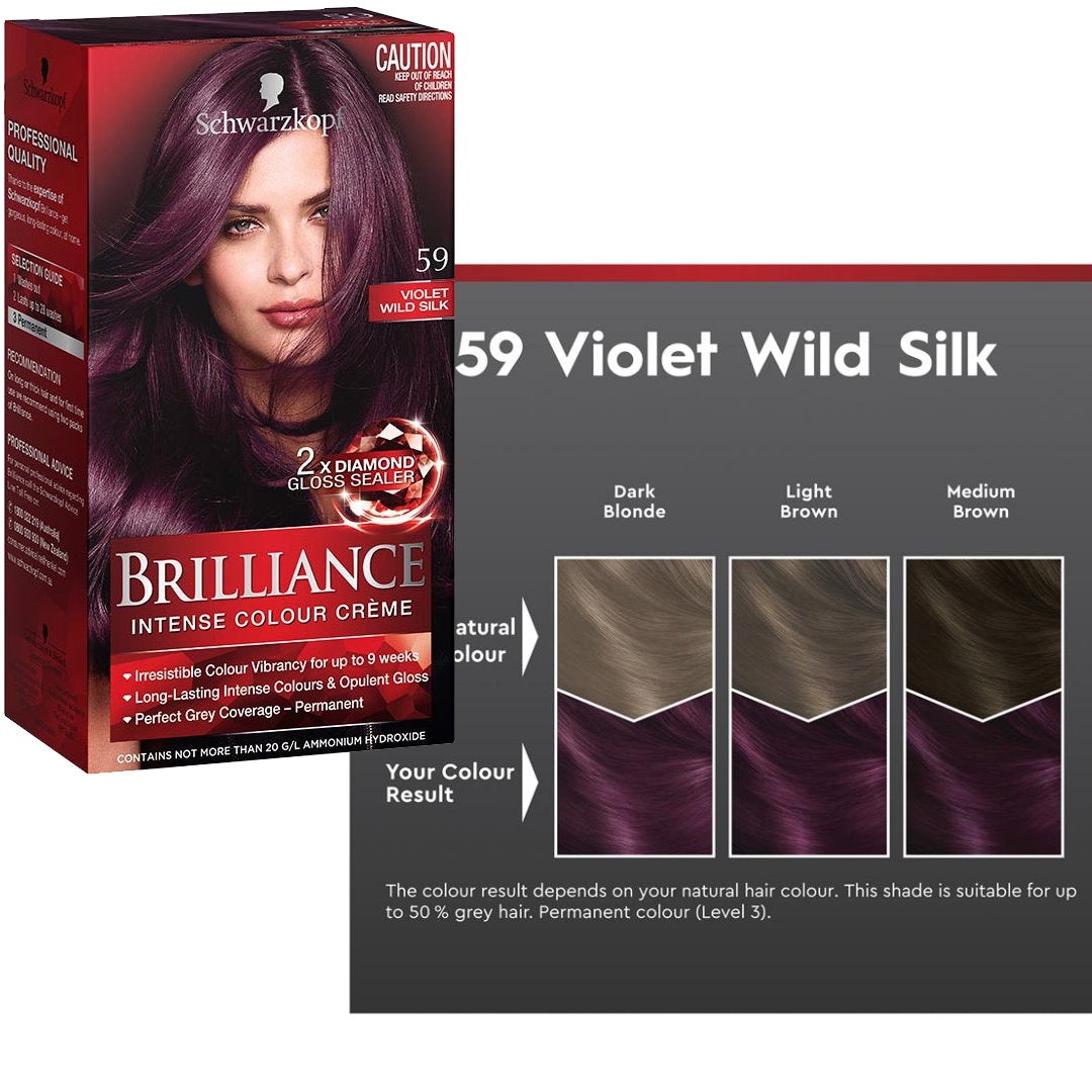 3x Schwarzkopf Brilliance Intense Colour Creme Hair Colour - 59 Violet Wild Silk